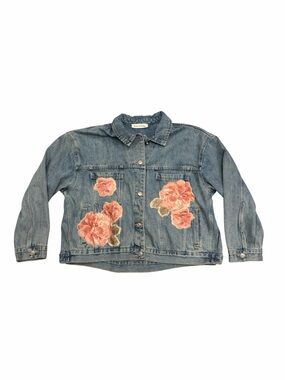 Petal Rose Embroidered Denim Jean Oversized Style Jacket Women’s Small
